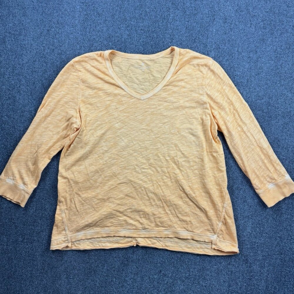 Elliott Lauren Womens Medium V-Neck T-Shirt 3/4 Sleeve Top Orange 100% Cotton